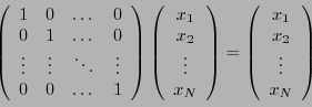 \begin{displaymath}\left(
\begin{array}{cccc}
1&0&\dots &0\\
0&1&\dots &0\\
\v...
...t(
\begin{array}{c}
x_1\\ x_2\\ \vdots\\ x_N
\end{array}\right)\end{displaymath}