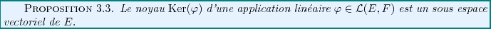 \begin{proposition}
Le noyau ${\rm Ker}(\varphi)$\ d'une application lin\'eaire ...
...rphi\in{\mathcal L}(E,F)$
est un sous espace vectoriel de $E$.
\end{proposition}