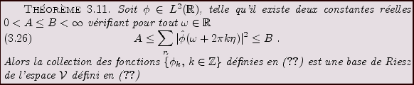 \begin{theorem}
% latex2html id marker 6418Soit $\phi\in L^2({\mathbb{R}})$, t...
...Riesz de l'espace ${\mathcal V}$\ d\'efini
en~(\ref{fo:app.space})
\end{theorem}