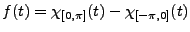 $ f(t)=\chi_{[0,\pi]}(t) -\chi_{[-\pi,0]}(t)$