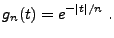 $\displaystyle g_n(t) = e^{-\vert t\vert/n}\ .$