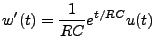 $\displaystyle w'(t) = \frac1{RC} e^{t/RC}u(t)$